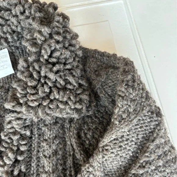 Cardigan Fisherman Full Zip Sweater 100% Wool Made in Ecuador Grayish Green - Picture 2 of 9